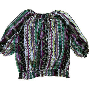 STYLE & CO. WOMEN'S MULTI-COLOR LONG SLEEVE ELASTIC WAIST BLOUSE SIZE XL-EUC